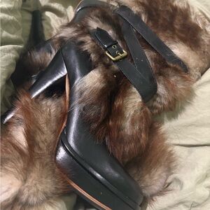 UGG Black and Brown Fur Heeled Boots